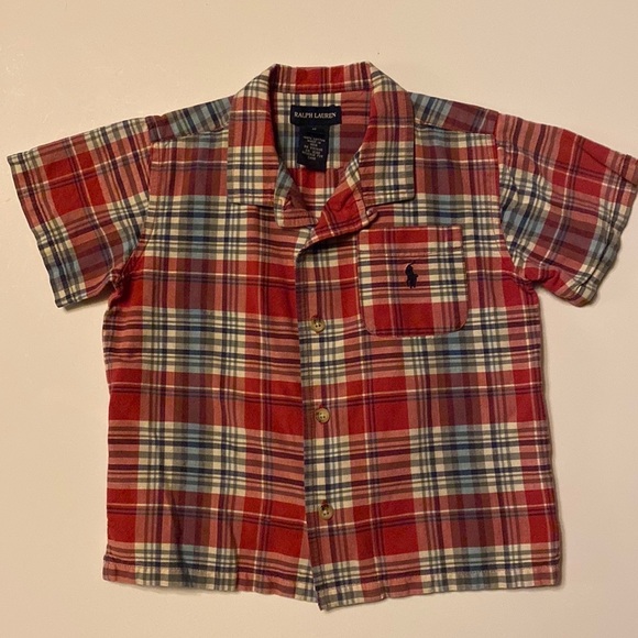 Nice! RALPH LAUREN PLAID POLO RED BLUE SHIRT SHORT SLEEVE BUTTON-DOWN SIZE 4T - Picture 9 of 10